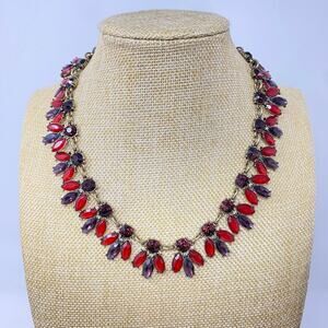 Vtg Necklace Joan Rivers Crystal Bees Red Gold Tone Classic Collection Statement